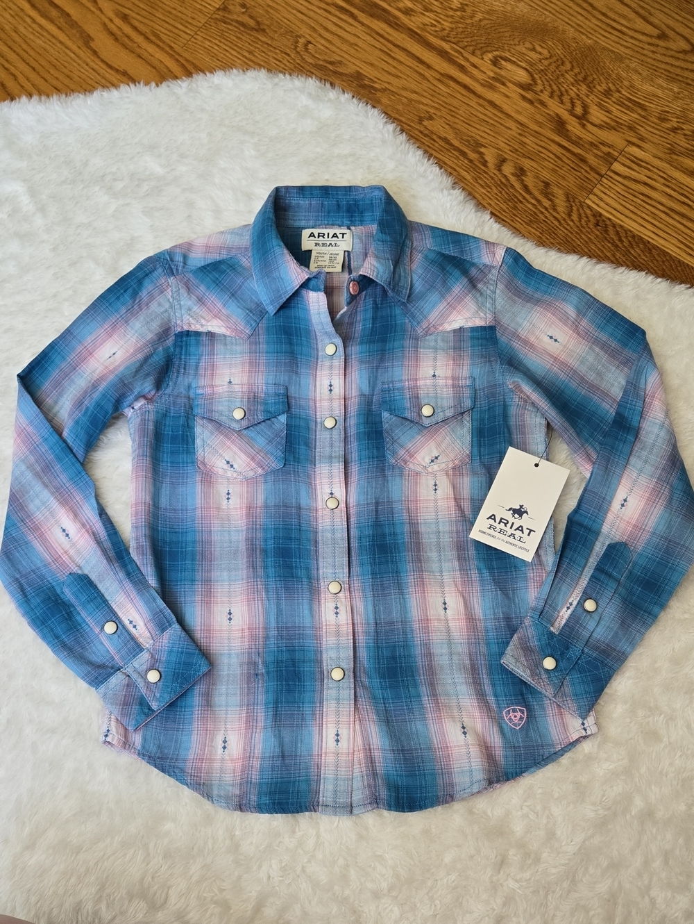Ariat Peal Snap Plaid Shirt, Girls Medium, New With Tags